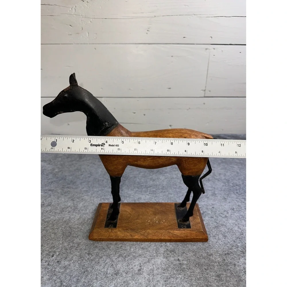 Vintage Hand Carved Wooden Horse Sculpture Two Tone Equine Figurine on Base
